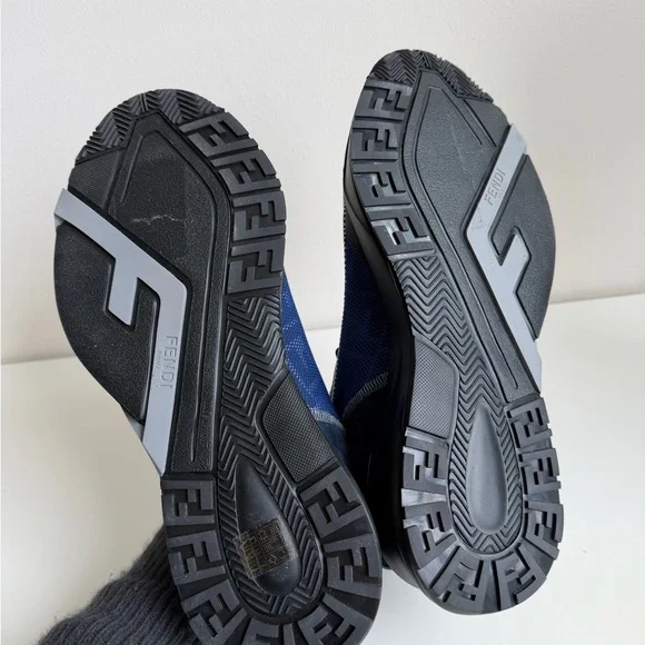 Fendi Blue & Black Runner Sneakers with Zipper Detail